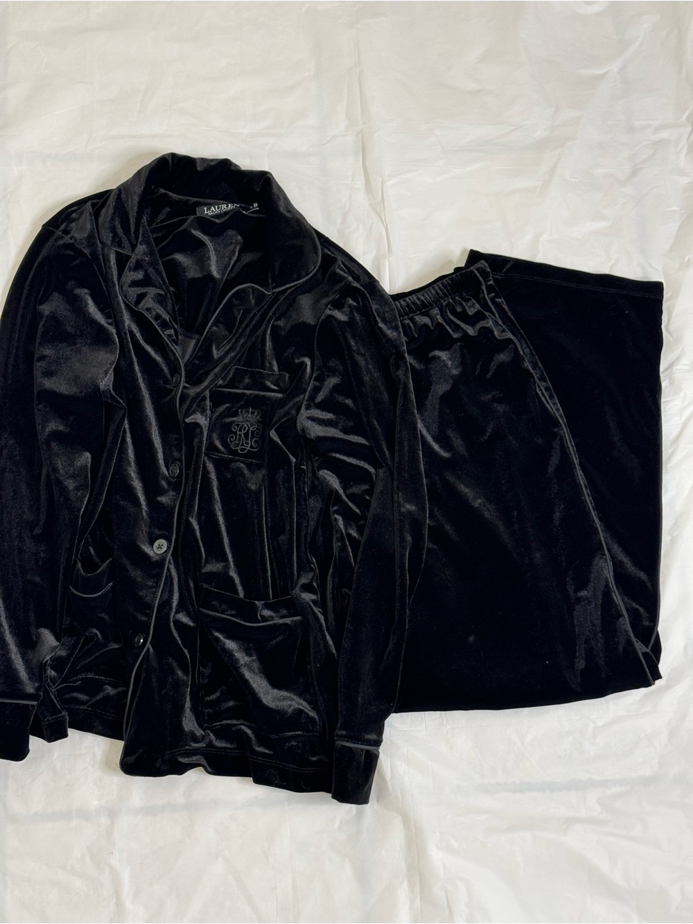 Lauren Ralph Lauren Velour Pajama Set Size M Black